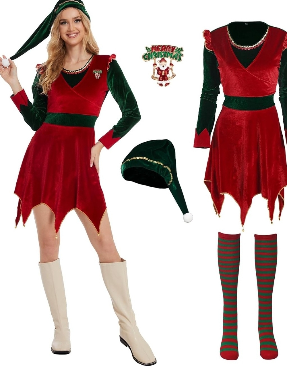 Christmas Costume For Women,4 Pcs Cute Jovi the Dress Womens adult Xmas Size Sm